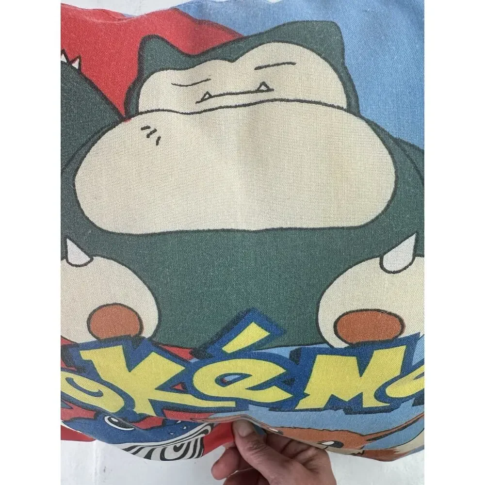 Vintage 1998 Pokemon Square Throw Pillow Eevee Poliwhirl Snorlax Pikachu Ash